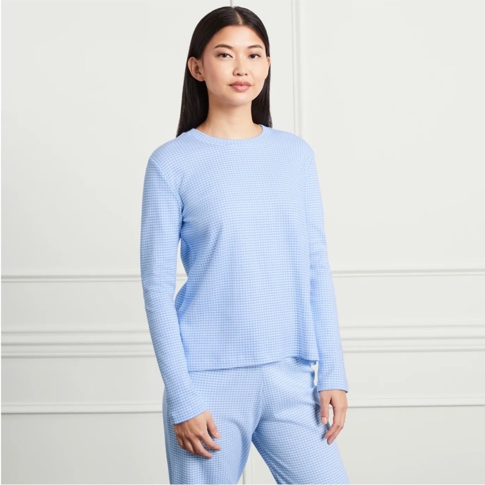 Hill House Pajama Set Women's Size XS Blue Gingham Organic Cotton Sleepwear Set